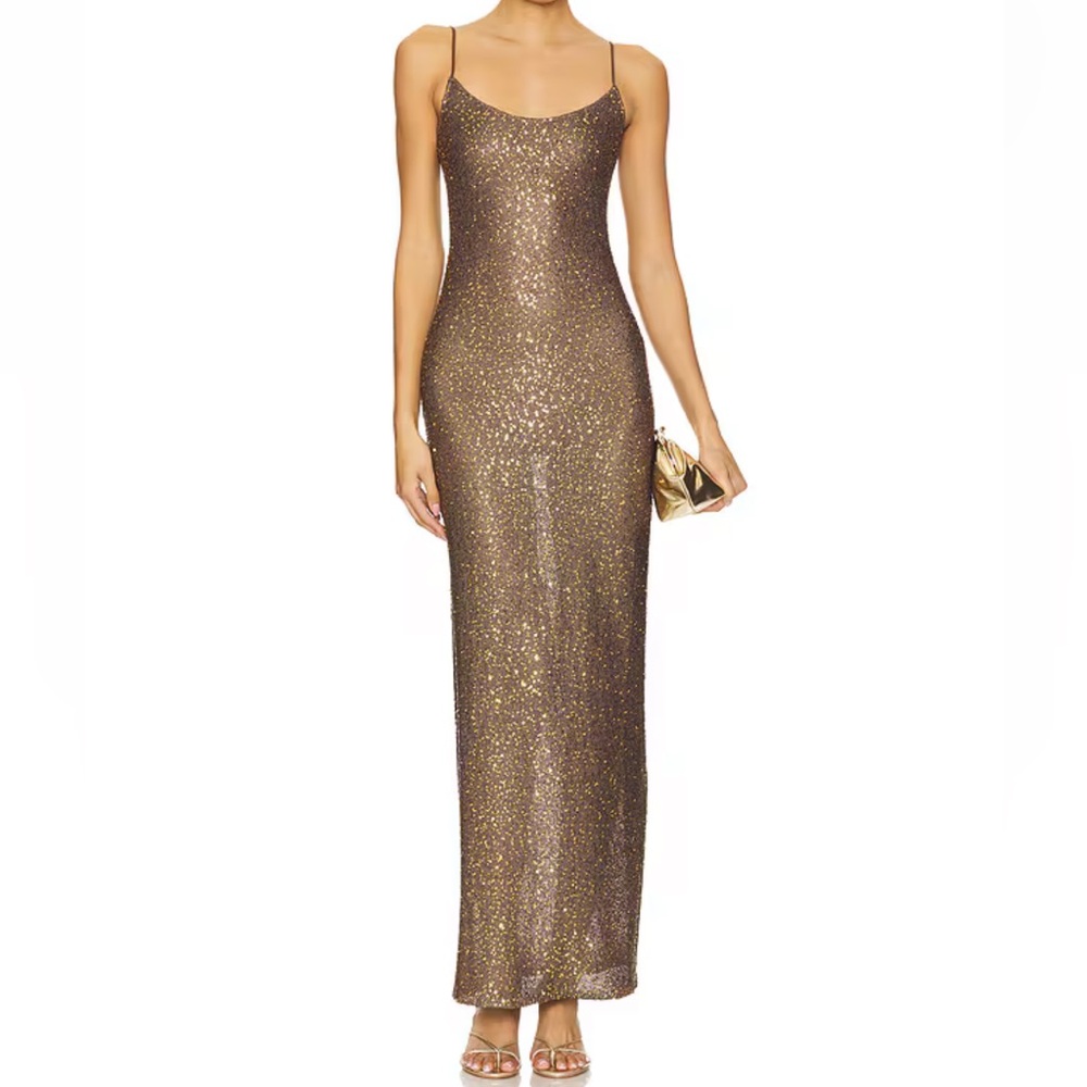 Metallic Brown Sequin Slip Maxi Dress - Evening Glam